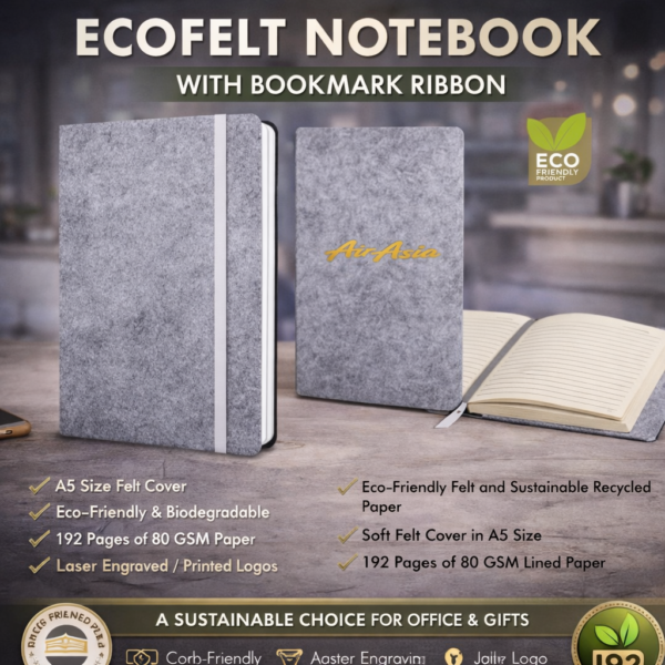 ChatGPT Image Mar 30, 2026, 01_23_29 PM EcoFelt A5 Notebook with Bookmark Ribbon | Eco-Friendly Felt Cover Journal with 192 Pages