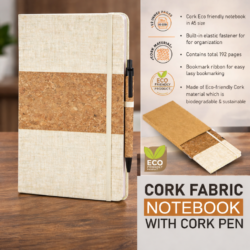 Cork Fabric A5 Notebook with Cork Pen | Eco-Friendly Journal with 200 Writing Pages & Gift Box