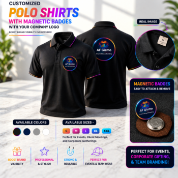 Customized Polo T-Shirts with Magnetic Logo Badges | Premium Corporate Apparel