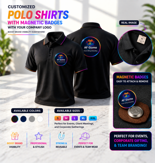 Customized Polo T-Shirts with Magnetic Logo Badges | Premium Corporate Apparel