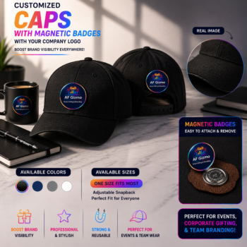 Customized Caps with Magnetic Logo Badges | Adjustable Snapback Corporate Caps