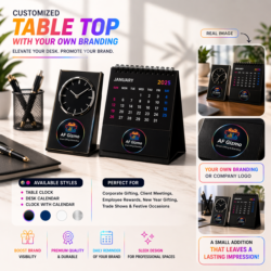 Customized Table Top Clock & Calendar | Premium Desk Branding Solution