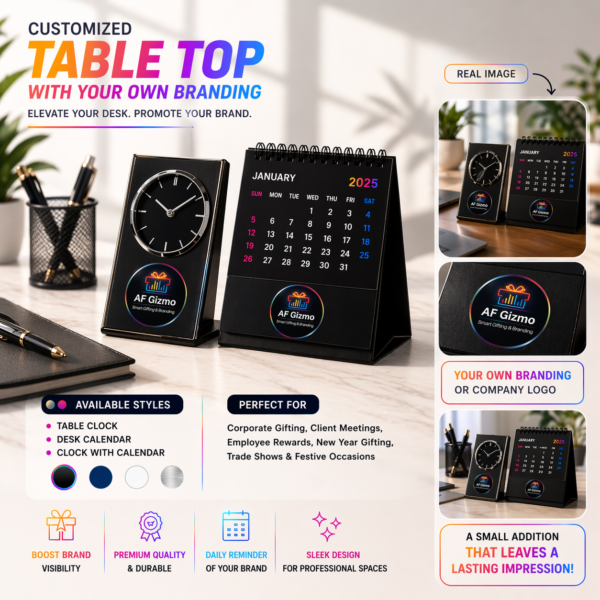 Customized Table Top Clock & Calendar | Premium Desk Branding Solution