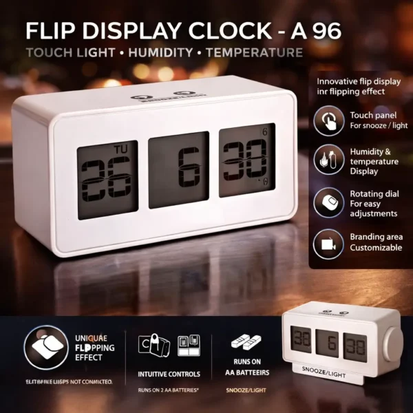 Flip Display Digital Clock with Touch Light & Snooze | Temperature & Humidity Display