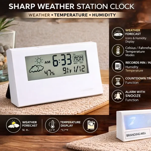 Digital Weather Station Clock with Backlight | Temperature, Humidity & Forecast Display