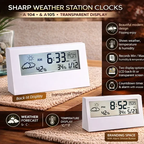 Transparent Display Weather Station Clock | Temperature, Humidity & Forecast with Alarm