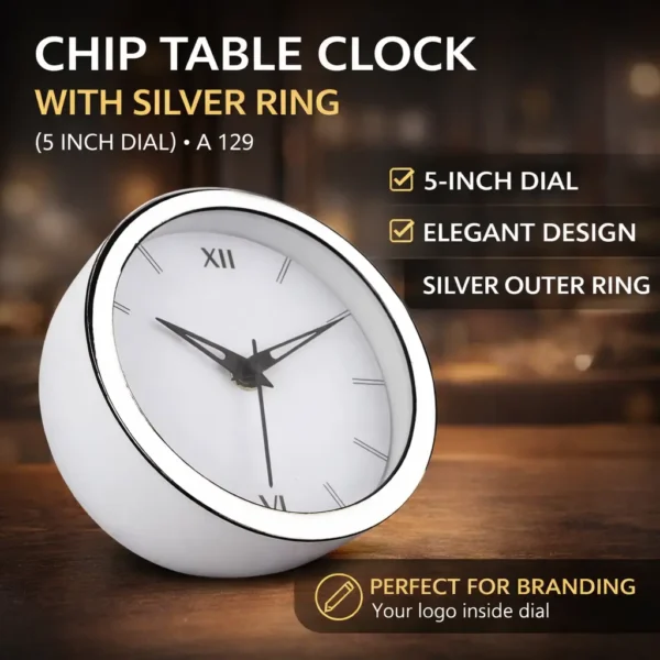 Elegant Chip Table Clock with Silver Ring – 5 Inch Dial -A129