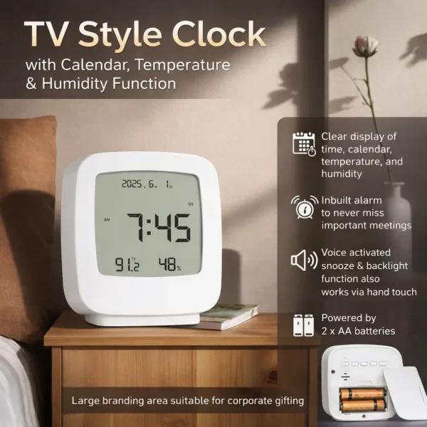 ScreenTime TV Style Digital Clock | Calendar, Temperature & Humidity Display with Alarm