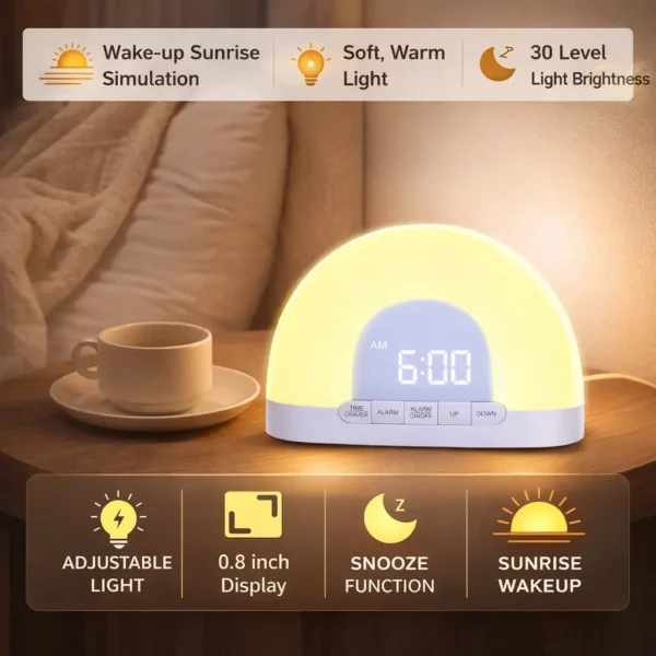 Premium Sunrise Simulation Alarm Clock | 30-Step Ambient Lamp with Touch Control