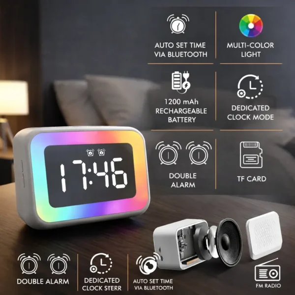 TimeWave Plus RGB Smart Clock Speaker | Mirror Display with Bluetooth, FM & TF Card
