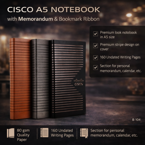 Cisco A5 Premium Notebook with Memorandum Section & Bookmark Ribbon