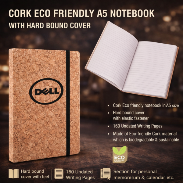 Cork Eco-Friendly A5 Notebook with Elastic Closure & Bookmark Ribbon | 160 Pages