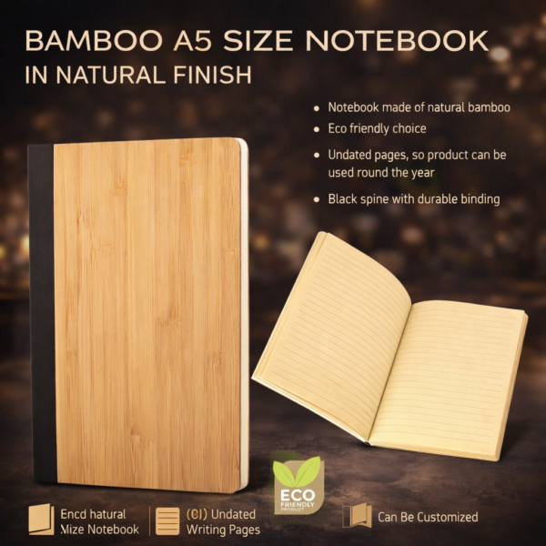 Bamboo A5 Notebook with Natural Wooden Finish | Eco-Friendly Undated Pages